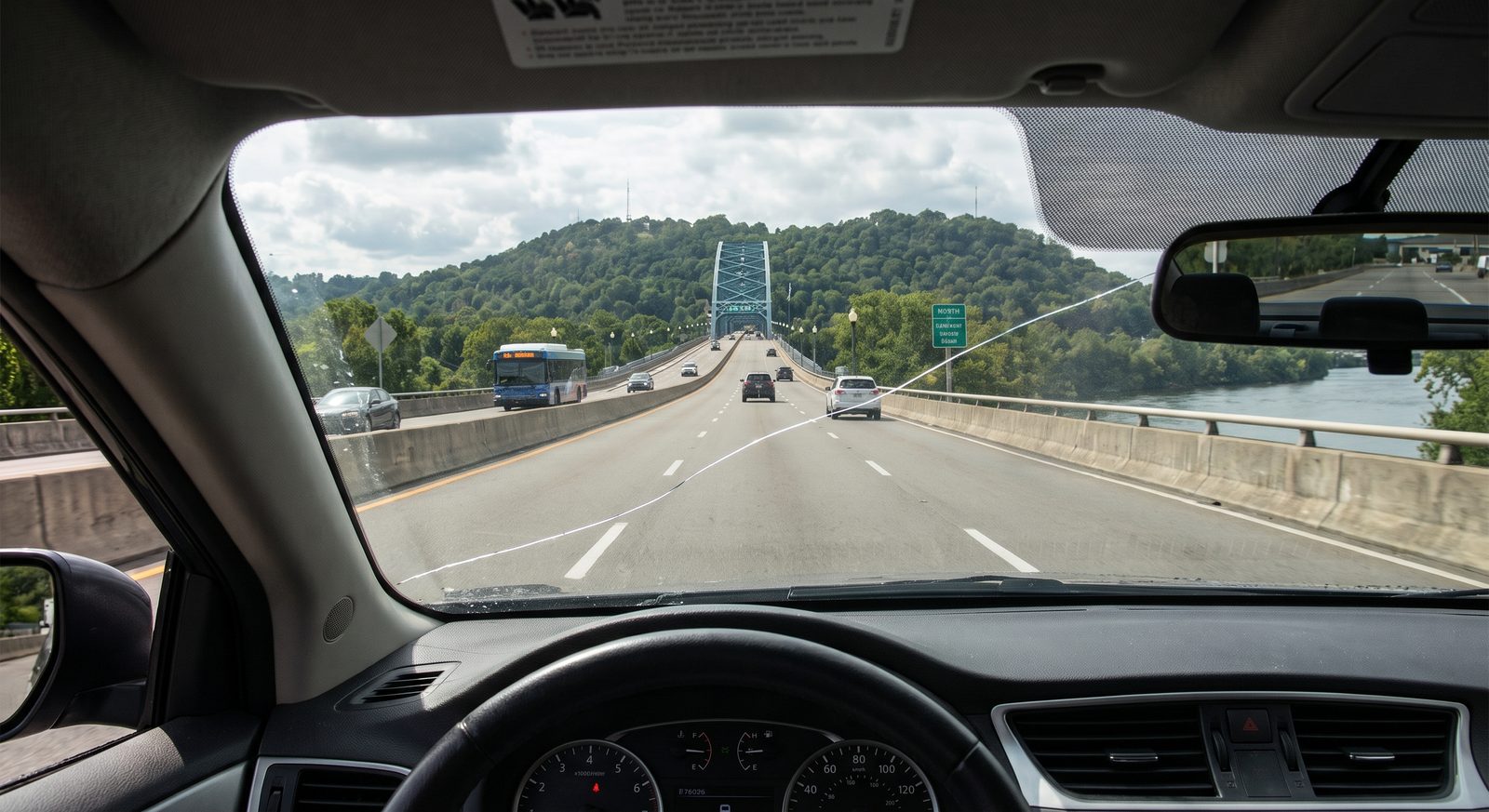 Cracked windshield obstructing line of sight in Chattanooga, TN